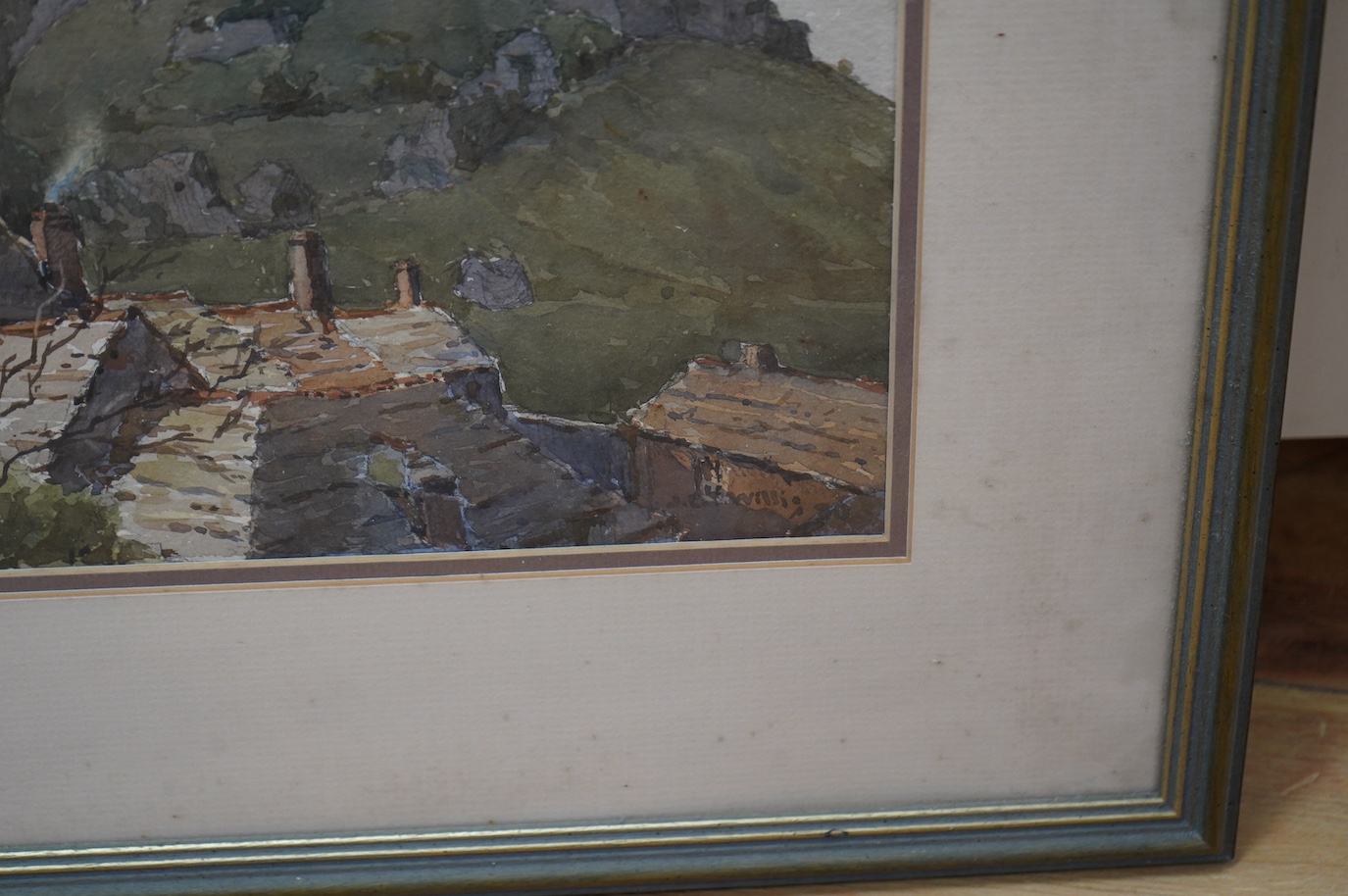 20th century English School, watercolour, ‘Corfe Castle’, indistinctly signed and dated '36, 23 x 34cm. Condition - fair